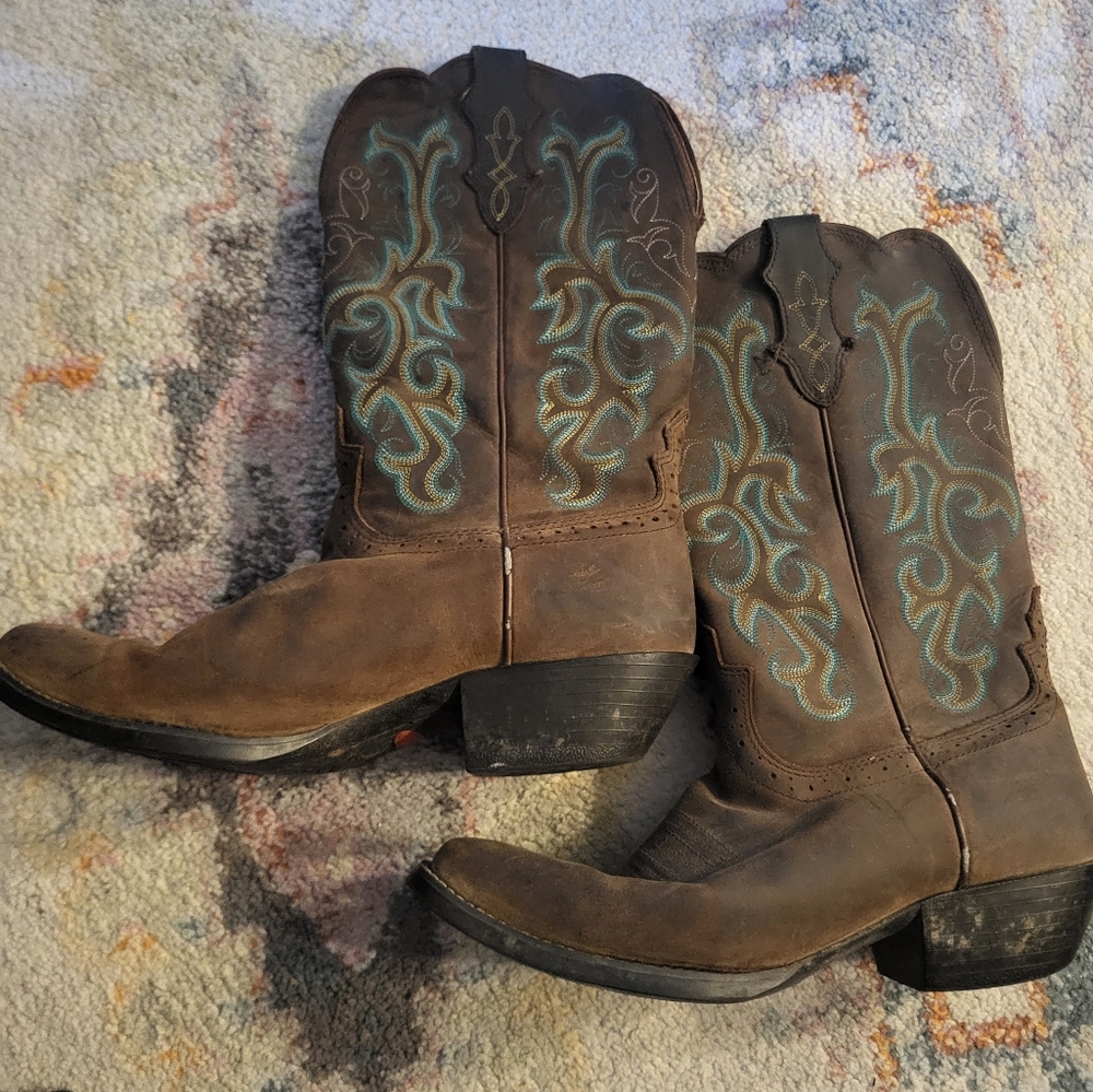 Justin Brown Leather Cowgirl Boots Size 10